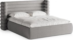 Szare tapicerowane łóżko dwuosobowe ze schowkiem ze stelażem 160x200 cm Mount – Micadoni