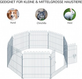 PawHut Płotek Kojec dla Szczeniąt 8 Części 63x60cm Srebrny | Aosom PL