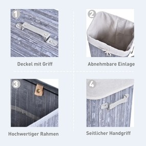 HOMCOM Elegancki kosz na pranie z bambusa 72L z pokrywą, Szary