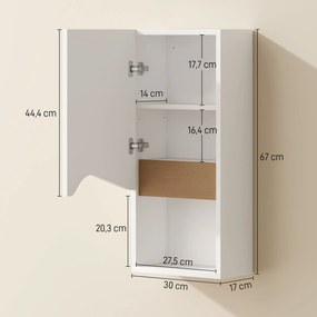 HOMCOM Szafka łazienkowa wisząca z drzwiami Soft-Close i otwartą półką 30 x 17 x 67 cm Biały | Aosom PL