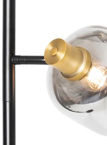 Lampa podłogowa czarna ze złotem i dymionym szkłem 2-światła - Zuzanna Nowoczesny Oswietlenie wewnetrzne