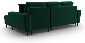 Zielony aksamitny rozkładany/ze schowkiem narożnik (prawostronny/z szezlongiem) Kyoto – Cosmopolitan Design