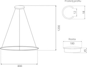 Lampa wisząca pojedynczy ring Ledowe Okręgi No.1 In 80 cm
