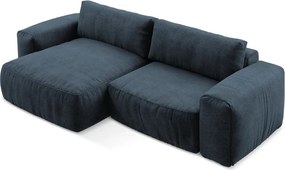 Ciemnoniebieski rozkładany narożnik z tkaniny szenilowej (lewostronny/z szezlongiem) Kuki – Makamii