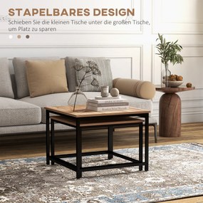 HOMCOM Zestaw 2 stolików kawowych w stylu industrialnym z naturalnym drewnem 60x60x45cm Stylowy i funkcjonalny | Aosom PL