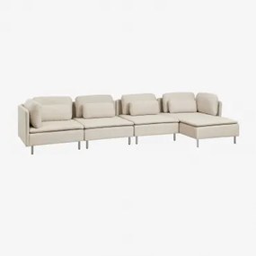 4-częściowa Sofa Modułowa Z Prawym Szezlongiem I Narożnym Modułem Oriol Leżak Z Podłokietnikami & Tkaniny Beżowy Krem - Sklum