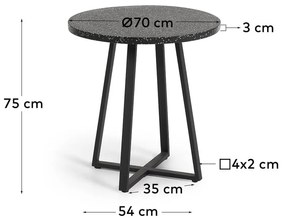 Czarny stół ogrodowy z kamiennym blatem Kave Home Tella, ø 70 cm