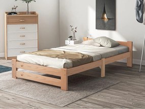Łóżko proste z litego drewna 90x200cm z wezgłowiem i stelażem na listwy - Naturalne
