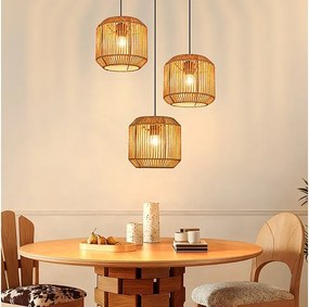 Lampa wisząca Nettlife Boho Rattan na stół jadalny – 3 żarówki E27, regulowana wysokość, styl retro, do salonu/sypialni (żarówki nie są dołączone)