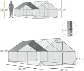 PawHut PewHut XXL kurnik zewnętrzny z kloszem stalowym 3 x 6 x 2 m
