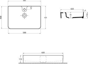 Umywalka ceramiczna nablatowa beżowa z otworem na baterie 60 x 42 cm LERA Ivory
