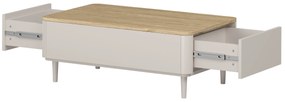 Stolik kawowy Elivo 100 cm z szufladami na nóżkach - kaszmir / dąb olejowany