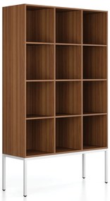 Regał FRAME, z białą podstawą, 1299 x 450 x 2185 mm, orzech