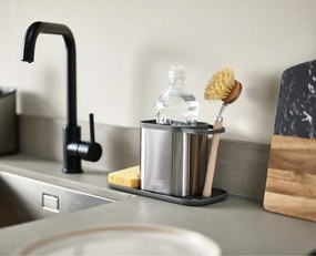 Metalowy stojak na akcesoria do mycia naczyń w kolorze srebra z połyskiem Duo Steel – Joseph Joseph