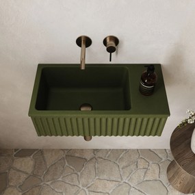 Umywalka betonowa ryflowana nablatowa / wisząca prostokątna 60 x 30 cm WELLE oliwkowa | różne kolory : Kolor - Oliwkowy, Typ montażu - podwieszana