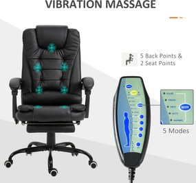 Vinsetto Fotel z masażerem i Podnóżkiem Regulowany z Poduszką na Plecy Komfort i Relaks Czarny | Aosom PL