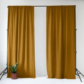 Lniana zasłona w kolorze ochry/brązowa 140x330 cm Bronze – Linen Tales