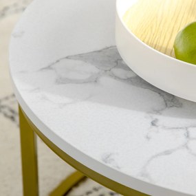 HOMCOM Zestaw Stolików Pomocniczych, 2 Stoliki, Ø74 &amp; Ø59 cm, Wygląd Marmuru, Rama w Kolorze Złota