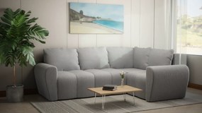Komfortowa sofa narożna BUENO II z funkcją spania, tapicerowana w niebieskim kolorze, schowek pod siedziskiem