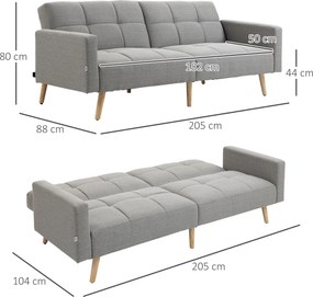HOMCOM 2 w 1 sofa rozkładana 205 x 88 cm z funkcją łóżka, kanapa z poduszką, wygląd lnu, szary | Aosom PL