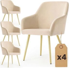 Zestaw 4 beżowych krzeseł welurowych - Terviso 3X