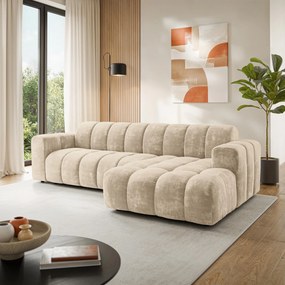 Masseno Narożnik SETIA Prawostronny, L-Kształtny, Nowoczesna Sofa narożna, Tkanina Szenilowa - Kremowy, LUMO 55
