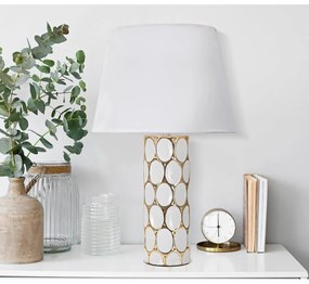 Ceramiczna lampa stołowa w biało-złotym kolorze z tekstylnym kloszem (wys. 56 cm) Glam Carv – Mauro Ferretti