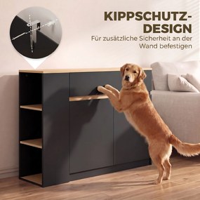 HOMCOM Sideboard, kredens, duża komora szafkowa, 3-stopniowy regał, szuflada, czarny, 110 x 29,5 x 82 cm | Aosom PL