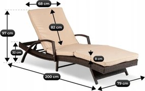 Fotel Ogrodowy Leżak FELIZ Technorattan Brązowy/Beżowy