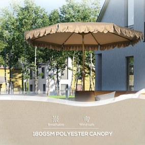 Outsunny Efektowny Parasol z Frędzlami - Nachylany, z Korbką, Khaki, Ø264x240cm - Modna Ochrona
