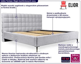 Popielate łóżko tapicerowane na metalowych nożkach Tarissa - 3 rozmiary