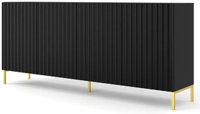 Lamelowa czarna komoda 200 cm na złotych nogach - Dixter 3X