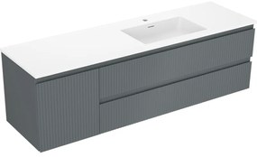 Mexen Rivel szafka łazienkowa 160 cm z umywalką Otis prawą, 2S, 1D, ryflowana, grafit/biała mat - 91A23-16047-3-BBFFF66-W18P01