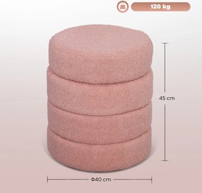 HOMCOM Hoker, okrągły, polar Teddy, stalowa konstrukcja, do 120kg, Φ40x45H cm, Różowy