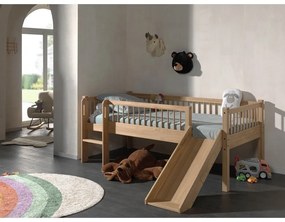 Podwyższone łóżko dziecięce z litego drewna bukowego ze zjeżdżalnią ze stelażem 90x200 cm w naturalnym kolorze Forrest – Vipack