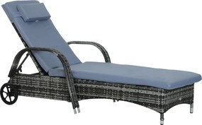Outsunny leżak ogrodowy, leżak rattanowy, leżak do opalania, rattan polietylenowy+metal, kolor szary, 200x73x30-103cm