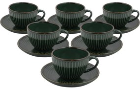 Zestaw 6 filiżanek ceramicznych ze spodkami Linea 210 ml, zielony
