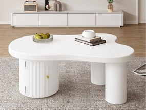 Asymetryczny stolik kawowy 100x60x37 cm - 1 okrągłe drzwi - z miejscem do przechowywania - biały