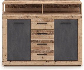 Komoda Dwudrzwiowa z Szufladami BLAGO MIDI B 119,5 cm Surowy Dąb/Grafit Loft