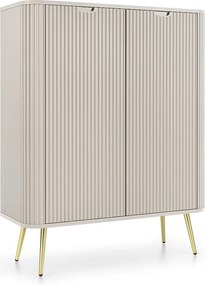 Wysoka komoda ZOVA z 6 półkami, dekoracyjnymi rowkami i metalowymi nogami, złota, 103/129/39cm, do samodzielnego montażu