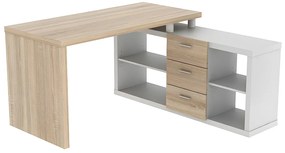 Biurko narożne z półkami ALDRIC III - Biel & Dąb