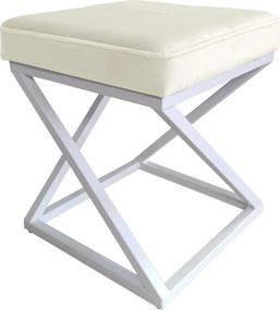 Pufa ZOA tkanina Welur loft ławka podnóżek metal : Kolor Stelaża - Biały, Kolor tkaniny - VELVET - MG50, Typ tkaniny - Velvet