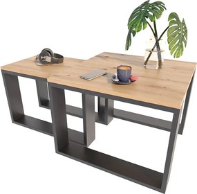 Dwa Stoliki Czarny Kawowe Do Salonu Dąb Artisan + P2-E88