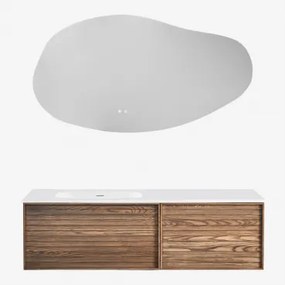 Zestaw Wiszących Mebli Łazienkowych 140x50 Cm Z Drewna Zintegrowany Z Umywalką Solea Bez Kranu & Popielaty Brąz & Nieregularna Dioda Led I Funkcja Prz