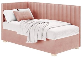 Różowe narożne łóżko dziecięce ze schowkiem i materacem 90x200 cm Snugi – Ghado