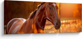 Obraz - Koń o zachodzie słońca (z zegarem) (90x30 cm)