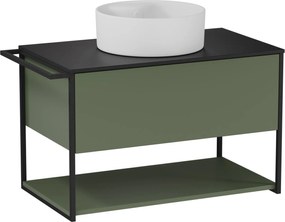 Szafka łazienkowa wisząca zielona loftowa 80 x 45 cm z czarnym blatem o strukturze kamienia VALO