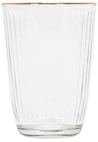 Prążkowana szklanka ze złotym brzegiem, 395 ml