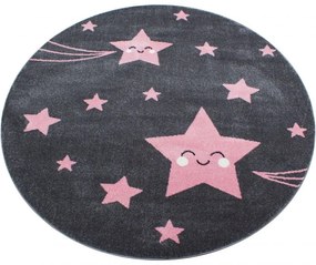Dywan dziecięcy Kids gwiazdki szaro-różowe 120 cm x 120 cm koło