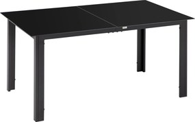 Outsunny Stół ogrodowy dla 6 osób, odporny na warunki atmosferyczne, szkło hartowane, Stół tarasowy, 150 cm x 90 cm x 74 cm, Czarny